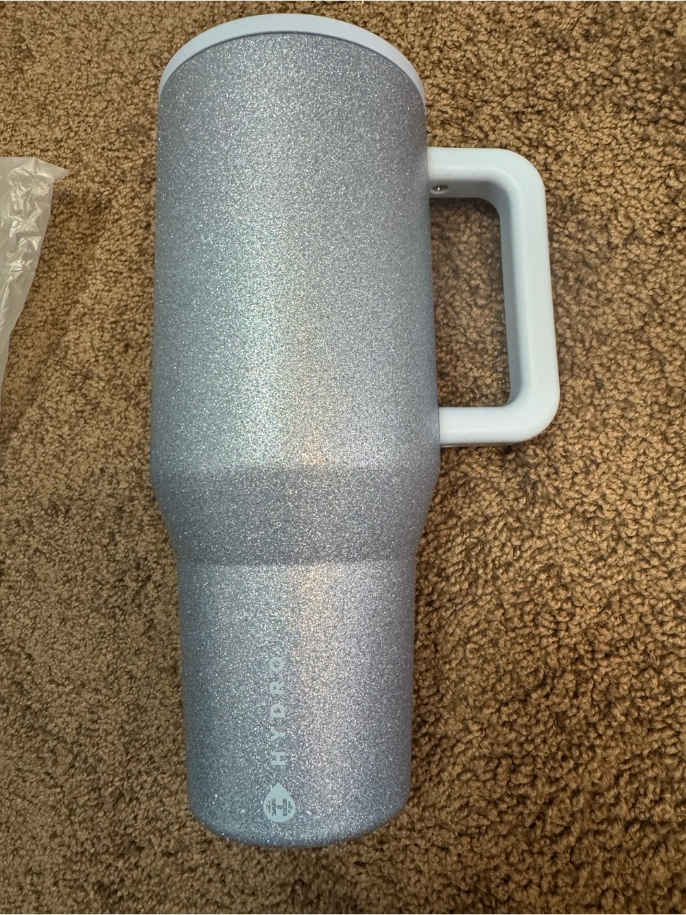 HydroJug Ice 40 oz Light Blue Glitter Traveler form Birthday Drop. NWT